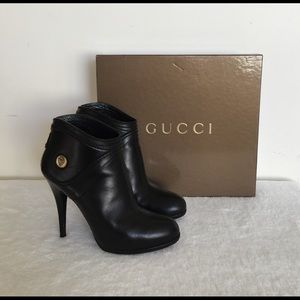 Gucci Black Leather Hysteria Ankle Booties Boots
